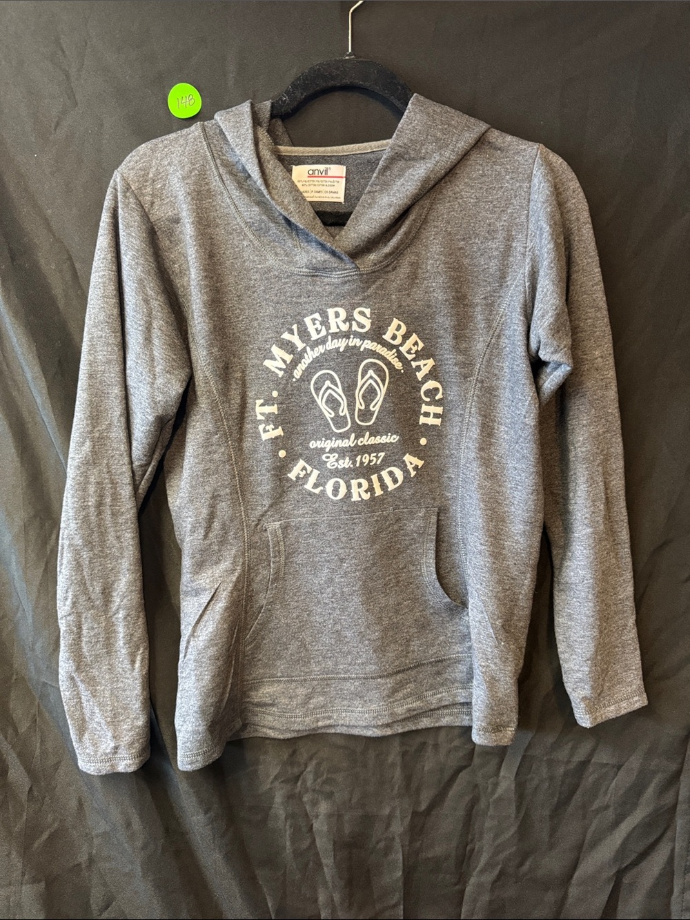 Anvil Grey Hooded Pullover with Ft. Myers Beach Graphic